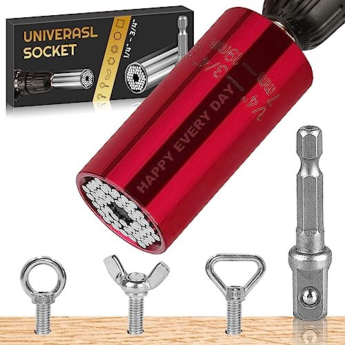 Universal Socket, Professional Socket Grip Adapter 1/4 to 3/4 inch (7-19mm) Ratchet Wrench Power Drill Adapter Tools Gifts for Men Him Husband Dad Father DIY Handyman