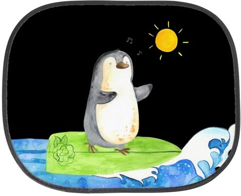 Mr. & Mrs. Panda Auto Sonnenschutz Pinguin Surfer - Geschenk, surfen, motiviert, Sonnenblende, Sonnenschutz für Autoscheiben, Sonnenschutz