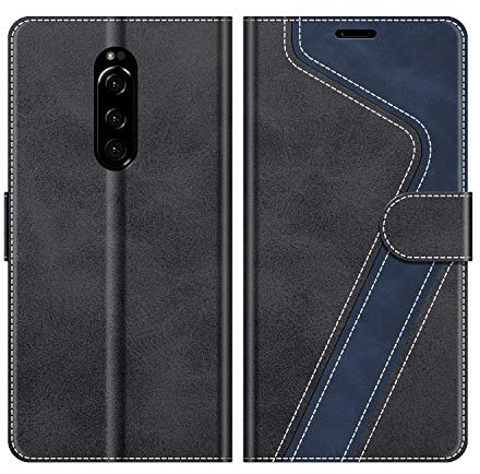 MOBESV Hülle für Sony Xperia 1 Handyhülle, Lederhülle mit Kartenfach, Klapphülle mit Ständer, Flip Case Handytasche Schutzhülle, Modisch Schwarz