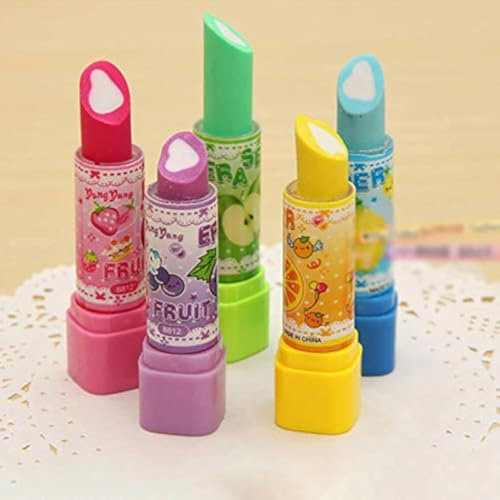SUPERTOOL Niedlicher Mini-Radiergummi, sauber abwischbar, bunt, ungiftig und umweltfreundlich, drehbar, Lippenstiftform, neuartiges Design, Radiergummi für Kinder/Zuhause/Büro (2 Stück)