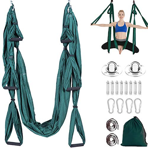 Aerial Yoga Swing Set Trapeze Hammock Kit Ultra Strong Anti-gravity Flying Sling Inversion Swing Tool Set for Air Yoga Inversion Exercises (Green)