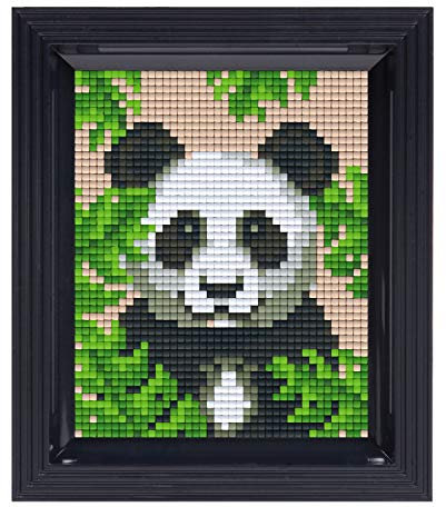 Pixel P31432 Mosaik Geschenkverpackung Panda, Pixelbild mit Rahmen, kinderleichtes Stecksystem, ohne Bügeln und Kleben, Steinchen aus Biokunststoff