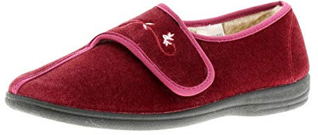 Dr Keller Exotic touch fastening slippers for the elderly ladies women. Womens covered Slippers Burgundy 4 UK