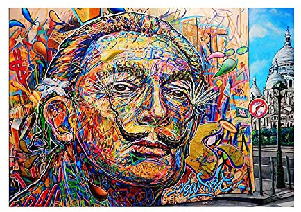 Portrait abstrait de Salvador Dali Graffiti Art Toile Peinture Affiches Imprime Street Wall Art Photos pour La Décoration Intérieure 60x80cm (24x32in) Sans Cadre