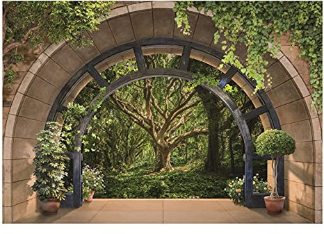Fototapete Baum 3D EFFEKT Fenster mit Aussicht Natur Ausblick Wohnzimmer Schlafzimmer Vlies Tapete inklusive Kleister Wandtapete UV-Beständig Montagefertig (14090, V8 (368x254 cm) 4 Bahnen)