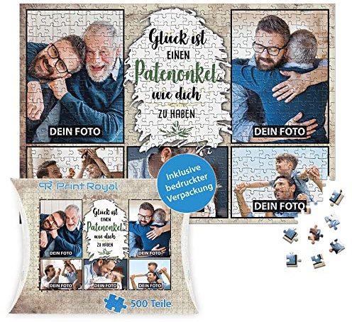 PR Print Royal Foto-Puzzle mit 5 Fotos Bedrucken - Glück ist einen Patenonkel wie Dich zu haben - Collagen-Puzzle selber gestalten für den Patenonkel - 500 Teile inkl. hochwertiger Kartonverpackung