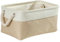 Mangata Large Storage Boxes, Fabric Storage Baskets with Rope Handles for Cupboards, Shelves, Wardrobe, Toys, Clothes (Foldable, Light Khaki White)