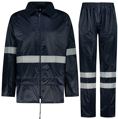 BWOLF HIMALAYA Herren Regenanzug Langarm wasserdicht mit Elastischer Taille Kapuzenjacke Anzug Regenbekleidung Regenjacke + Regenhose 2 Taschen (reflektierendes Blau, 4XL)