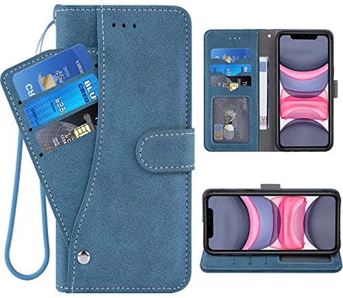 ELISORLI Compatible with iPhone 11 Pro 5.8 Wallet Case and Wrist Strap Lanyard Leather Flip Card Holder Phone Cover for iphone11case iPhone11 i Phone11 XI 11RiPhone11pro iPhone11 11pro i XI-Blue