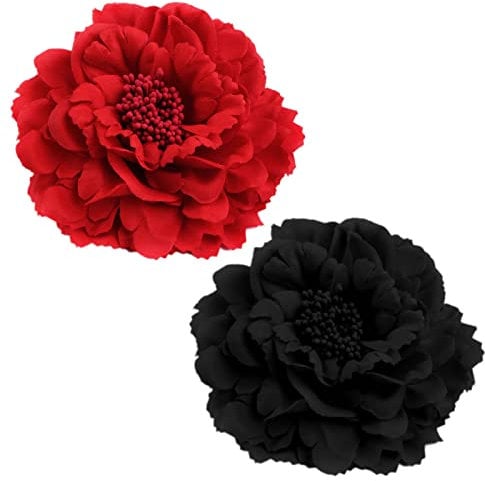 2 Pcs Peony Hairpin, Red and Black Flower Hair Clip Peony Hair Clip Flower Hair Barrette Artificial Flower Hair Pins Red Flower Hair Accessories Vintage Rose Fascinator for Women Girls Party Beach