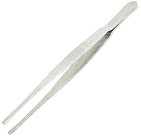 Pince à épiler à bout rond en acier inoxydable argenté de 14 cm de long