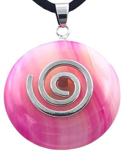Steinfixx® - Premium Kette mit pinkem Achat Edelstein Donut Ø 30mm | Heilstein | Edelstein | Chakra-Stein