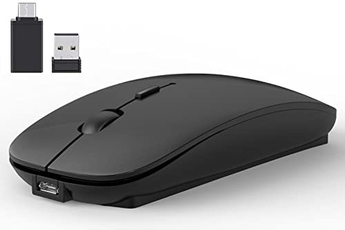 Funkmaus 2,4 GHz mit USB Empfänger für Laptop Computer-Wiederaufladbar Kabellose Maus Kompatibel mit Apple MacBook air/pro,iPad,Mac,Chromebook,PC, mit USB C Adapter (Schwarz)