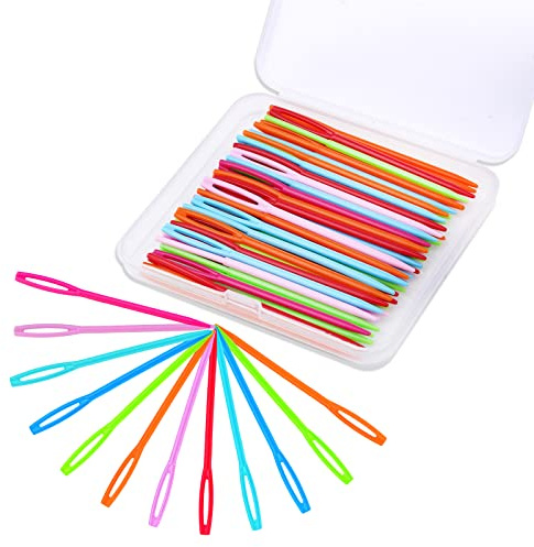 50 aghi da cucito in plastica (7 cm/2,76 pollici), aghi in plastica per filati e artigianato, aghi da filo in con grande occhiello, aghi da ricamo in fai da te, cucito