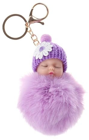 Porte-CléS PoupéE BéBé En Peluche Violet, Pendentif Mignon Avec Pompon Doux Porte Clef en Peluche Accessoire Pour CléS Sacs À Main Et TéLéPhones Pour Cadeaux Et DéCorations de FêTe