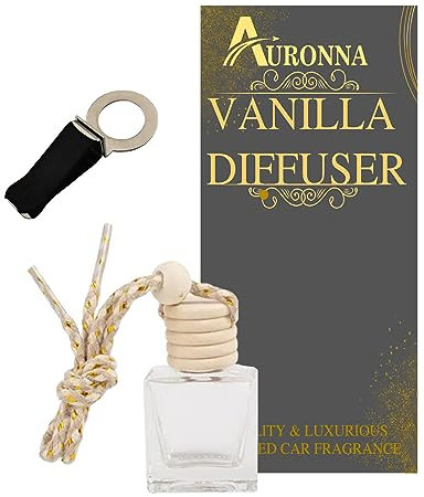 Auronna Car Air Freshener Vanilla Hanging Car Diffuser For Men & Women - Long Lasting Vehicle Perfume - Wooden Cap & Cube Bottle With 8ml Filling (Vanilla)