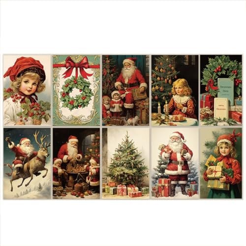 GIVBRO Weihnachten Postkarten Grußkarten Vintage Winter Weihnachten Weihnachtsmann Antik Postkarten Set 10 Stück