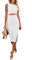 AUSELILY Sommerkleid Damen Midi Skims Kleid Knielang Cut Out Bodycon Kleid Damen mit Schlitz Weiß M