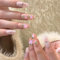 24pcs Medium Length Oval False Nails Pink Peach Gem Stick-on Press-on Glue-on Set for Valentines Day Spring Women Brides Nail Art Accessories