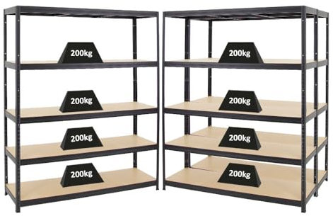 PROREGAL Mega Deal 3er-Set Schwerlastregale Giant Elephant 180x150x45cm mit 5 Ebenen Fachlast 200kg Schwarz, Kellerregal, Steckregal, Garagenregal, Lagerregal