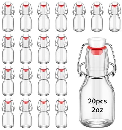 eispap 20 Pack Mini Swing Top Glass Bottles, 2 oz Mini Storage Bottles with Personalized Label Tags and String for Crafts, Decoration, Wedding Party