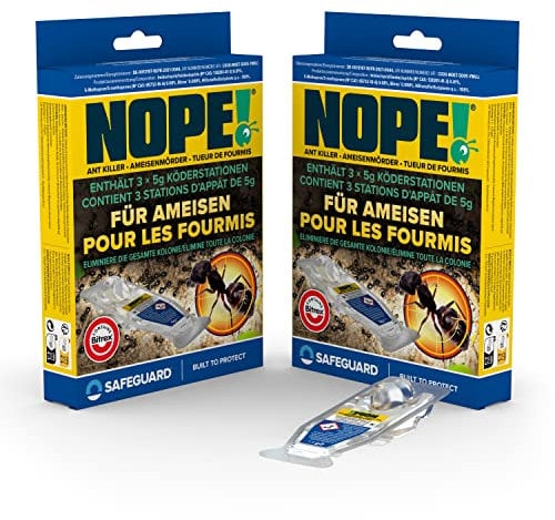 NOPE! Boite à appât Anti Fourmis - 2x3 - piège à Fourmis intérieur et extérieur - Gel Anti-Fourmis - Élimine la Fourmilière - Poison à Effet retardé