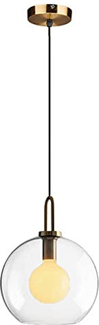 NICRX Lámpara colgante de cristal esférica transparente de 300 mm, Lámpara colgante de globo de cristal transparente con casquillo de latón para isla de cocina (30CM)