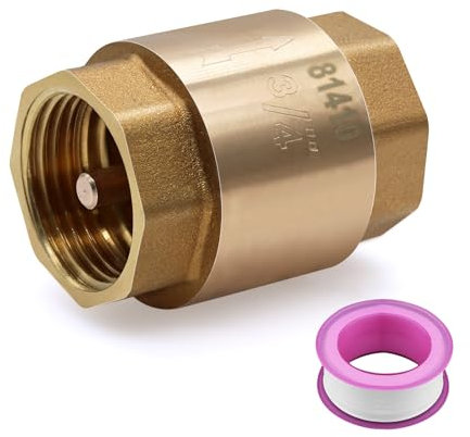 Piuluvor® Rückschlagventil 3/4 Zoll Rückflussverhinderer Universal 3/4 IG, Messing Rückschlagventil Wasser mit 4 Meter Teflonband, DN 20