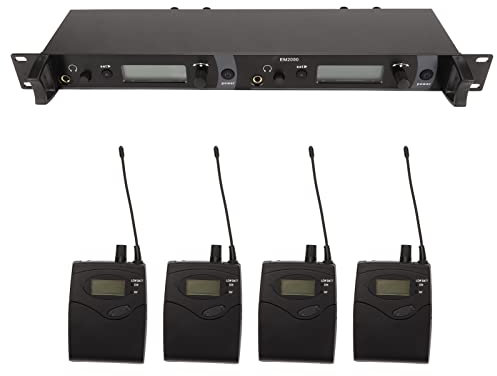 Fockety Inalámbrico de Monitor de Oído, Bodypacks Completos de 2 Canales y 4 de Monitoreo de Escenario UHF de Metal IEM Receptor de Petaca para (Enchufe de la UE)