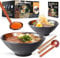 Ramen Schüssel Keramik Set 2×1000ml,34oz Japanisches Porzellan Geschirr mit Gabel Essstäbchen Löffel und Rezepte,Suppenschalen Rührschüsseln für Nudeln Getreide Salate Geschenke für neuen Häusern