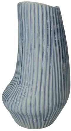 Keyhomestore - Jarrón acanalado color gris/crema, tamaño grande, fabricado en cerámica, diámetro 19 cm, altura 36 cm, ideal como decoración interior para muebles y estanterías. Macetero plantas y