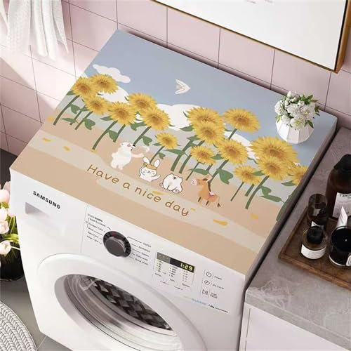 Morbuy Coprilavatrice Tappetino per Lavatrice e Asciugatrice CN Motivo Pianta Nordico 3D, Antiscivolo Asciugatura Rapida, Morbido e Ritagliabile per Frigorifero, Cucina (60x60cm,Girasole)