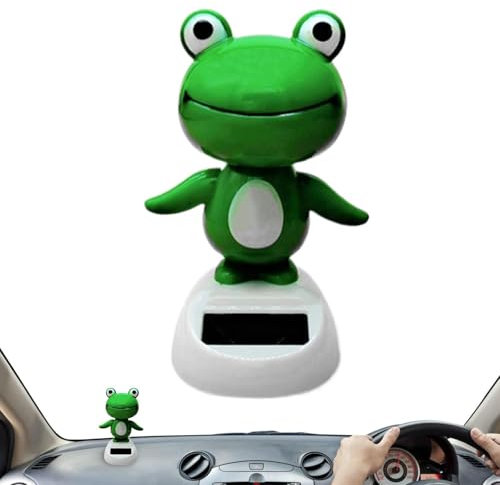 Huayeex 3 Stück Wackelfrosch Solar, Wackelkopf, Froschkönig Wackelfrosch, Solarfigur Wackelkopffigur, Armaturenbrett Ornamente Puppe Auto Solarbetriebene Tanzspielzeug Dekoration