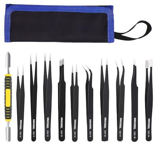 Pinzas de Precisión por MMOBIEL [11 Piezas] - Acero Inoxidable Antiestático Industrial para Herramientas Electrónicas, Joyería, Trabajos de Laboratorio, Manualidades y Hobbies etc. - Incluye Estuche