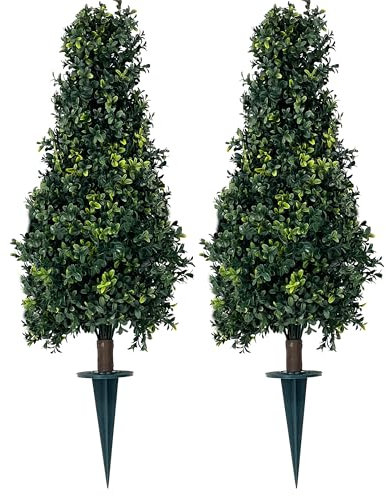 BLONYUVC Artificial Boxwood Bush Cone 35 Tree UV Resistance Rated with Spike. Easy to Push in The Ground.Plant Looks Great in a Planter Anywhere. Indoor/Outdoor Decor 2 Pack