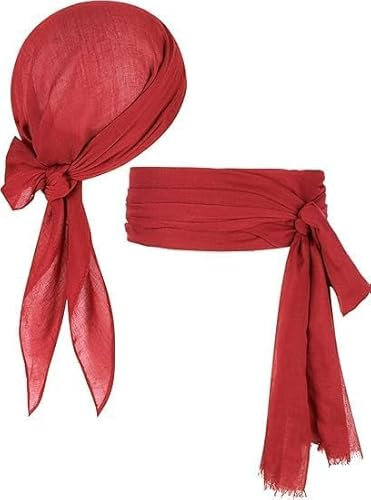 2 Stück Piraten Stirnband Taillengürtel, Mittelalter Piraten Kopftuch Piraten Schärpe Piraten Tuch Piraten Bandana Rot Pirat Bandana Piraten Kostüm Zubehör für Halloween Karneval Piratenparty (A)