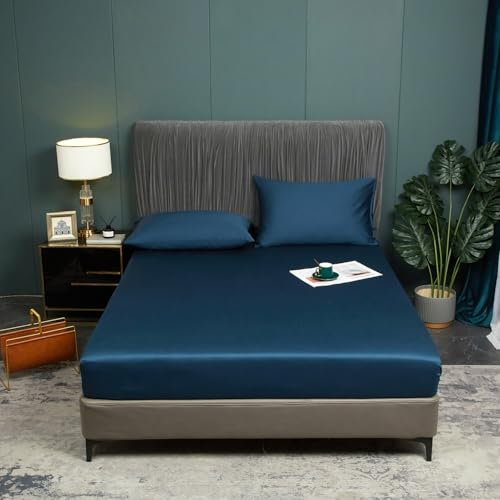 Luofanfei Bambou Drap Housse 90x200cm Pétrole Bonnet 30 cm Unie Motif Drap de lit Lyocell Soie Drap-Housse 90 x 200cm Uni Lisse Respirant pour Matelas Épais,90 200