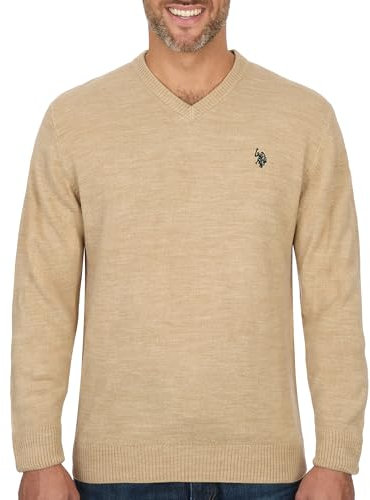 U.S. POLO ASSN. Herren-Pullover mit V-Ausschnitt, ultraweiche Passform, Acryl-Pullover, lässig, leicht, unter oder über der Schicht, Kamel Heather, XL
