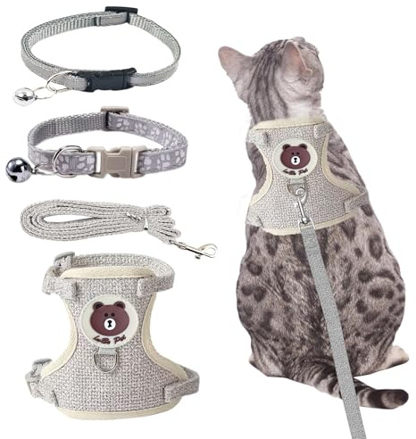 Cat Harness and Lead Set, Escape Proof Cat Kitten Harness for Walking | Soft Mesh Small Cat Dog Harness with Leash Adjustable Reflective Stripe and Leash Set for Small Medium Cats Pets (S)