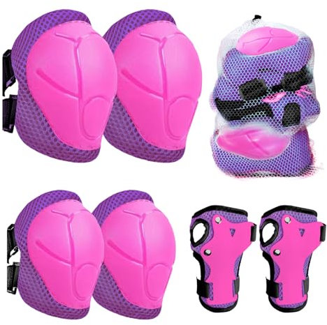 Knieschoner Kinder, 6 in 1 Schoner Inliner Jungen und Mädchen Ellenbogenschützer Set mit Handgelenkschutz für 3-8 Jahre alte Kleinkinder beim Skaten Radfahren und Skateboards (Rosa Violett)