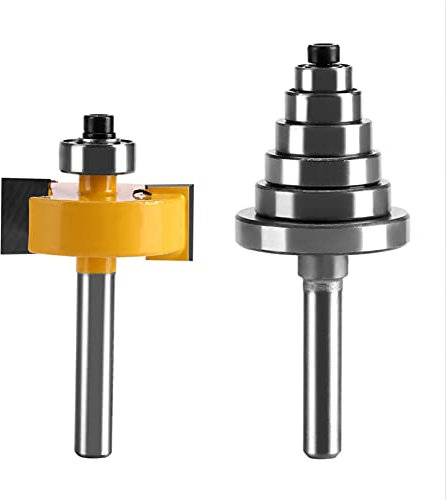 1/2H - 1/4 Shank Rabbet Router Bit with 6 Bearings Set, Rabbeting Router Bit Can Interchangeable and Adjustable Multi Depths Cutter 3/8, 1/2, 5/8, 3/4, 7/8, 1-1/8''
