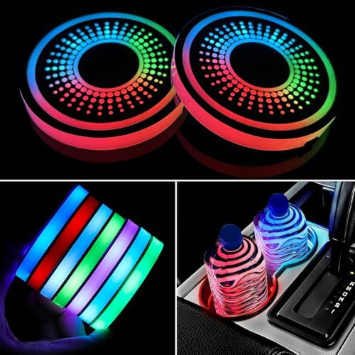 LED Car Cup Holder Lights,2 PCS 7 Colors Luminescent Light Cup Pad,USB Charging Car Coasters,Luminescent Cup Pad Interior Atmosphere Lamp Decoration Light