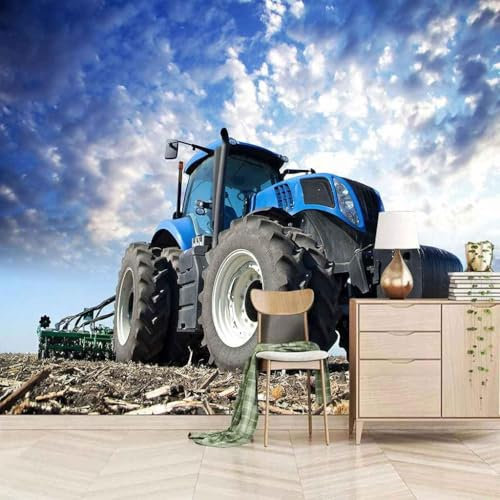 XLMING Ciel Bleu Stéréo Nuages Blancs Tracteur Bleu 3D Papier Peint Intissé Salle à Manger Bureau D'étude Canapé Chambre Salon TV Mur-150cm×105cm