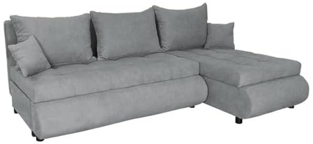 FORNIRO 24 NELA Ecksofa 199x143x80cm Grau Wohnzimmer Couch Schlafsofa | Mit Schlaffunktion & Bettkasten - L-Form - Kissen - Stoff Basic | ausziehbar Gäste bequem Stauraum Design hochwertig Eckcouch