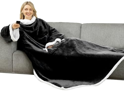 Winthome Double Warmer Wearable Blanket with Sleeves, Super Soft Sherpa Blanket for Adult Women Men