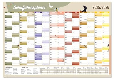 Close Up XXL Schuljahreskalender Schuljahr 2025/2026 | 100x70 cm| Gedeckte Farben | gerollt | Wandkalender für die Schule | ideal für die Einschulung | Übersichtlicher Schuljahresplaner