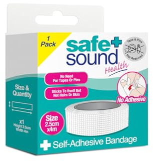Safe & Sound Self Adhesive Bandage | 2.5cm x 4m | Gentle Support with No Adhesive | Removable and Reusable