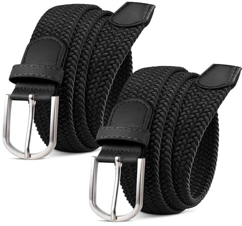 MATLAB Lot de 2 Ceintures Tressées Élastiques Unisexe – Ceintures Extensibles en Tissu Stretch pour Homme et Femme, Largeur 3,3 cm, Noir + Noir, 100 cm