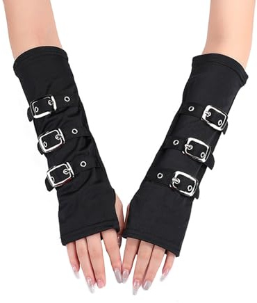 Punk Gloves, Gothic Women Fingerless Elbow Length Gloves, Goth Accessories Women for Rock Band Cosplay Show Party Daily Wear for Girls Teenagers Woman
