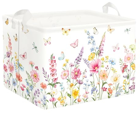Clastyle Blumen Kinder Wäschekorb Baby Spielzeug Aufbewahrungsbox | Faltbarer, Wasserdicht, Tragkraft 25 kg, für Kinderzimmer Badezimmer Schlafzimmer, für Bücher Spielzeug Kleidung
